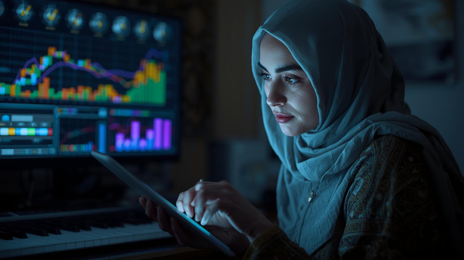 Artist looking thoughtfully at a laptop